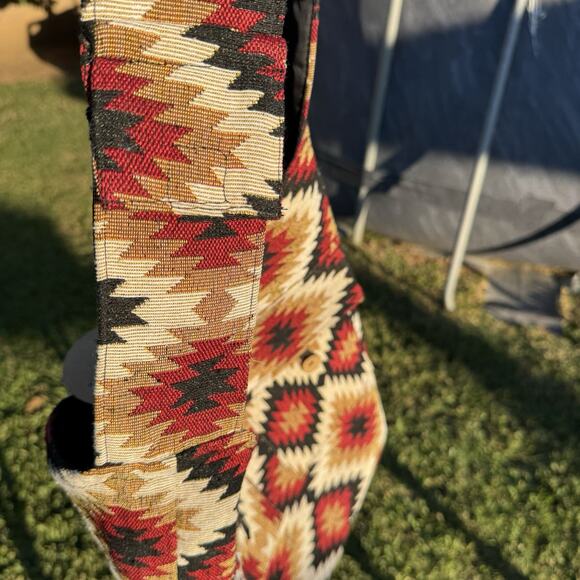 Handmade Blanket Tote Southwestern Navajo Boho Tan Red Black Large Shoulder Bag - Picture 4 of 14